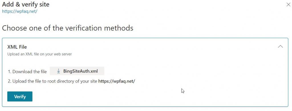 Bing XML file verification method