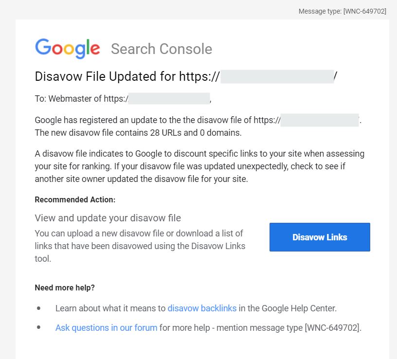 disavow email from google