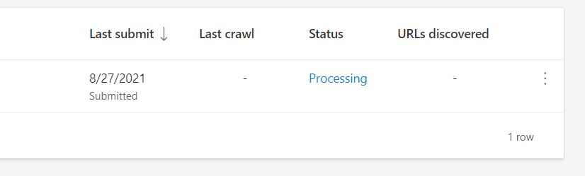 submitted sitemap Bing Processing