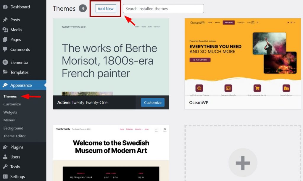 Add New WordPress Theme