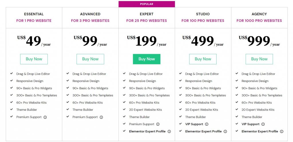 Elementor Plans