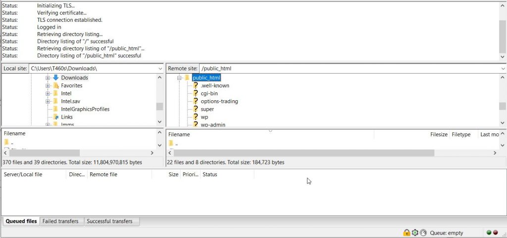 FileZilla interface