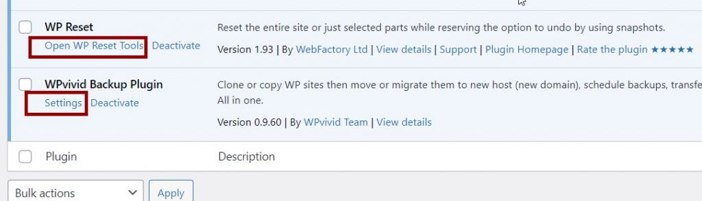 open Plugin settings page