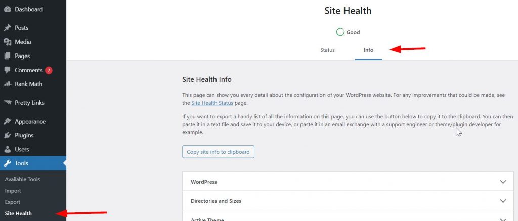 WordPress site health